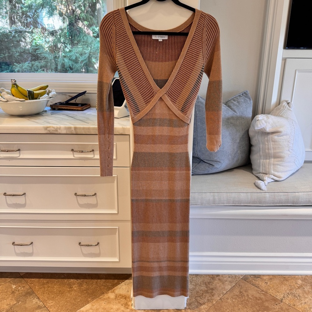 Intermix Striped Knit Sweater Dress